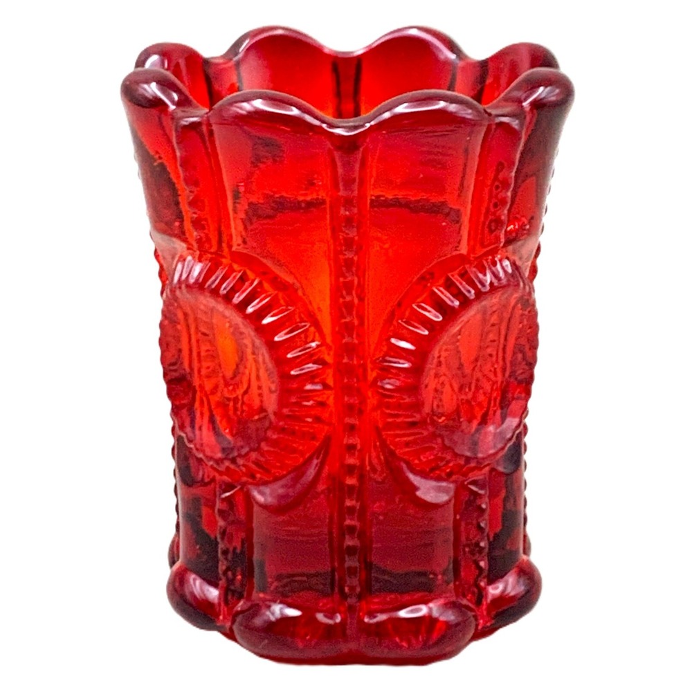 L G Wright Brilliant Red Glass Bullseye Zipper Toothpick Holder Cadmium UV Glow